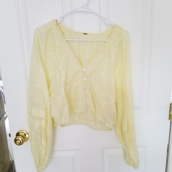 Free People Puff Top Blouse Yellow Loose - Picture 1 of 4